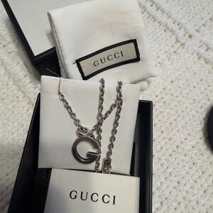 Gucci Silver G-Logo Long Chain Necklace with Branded Pouch